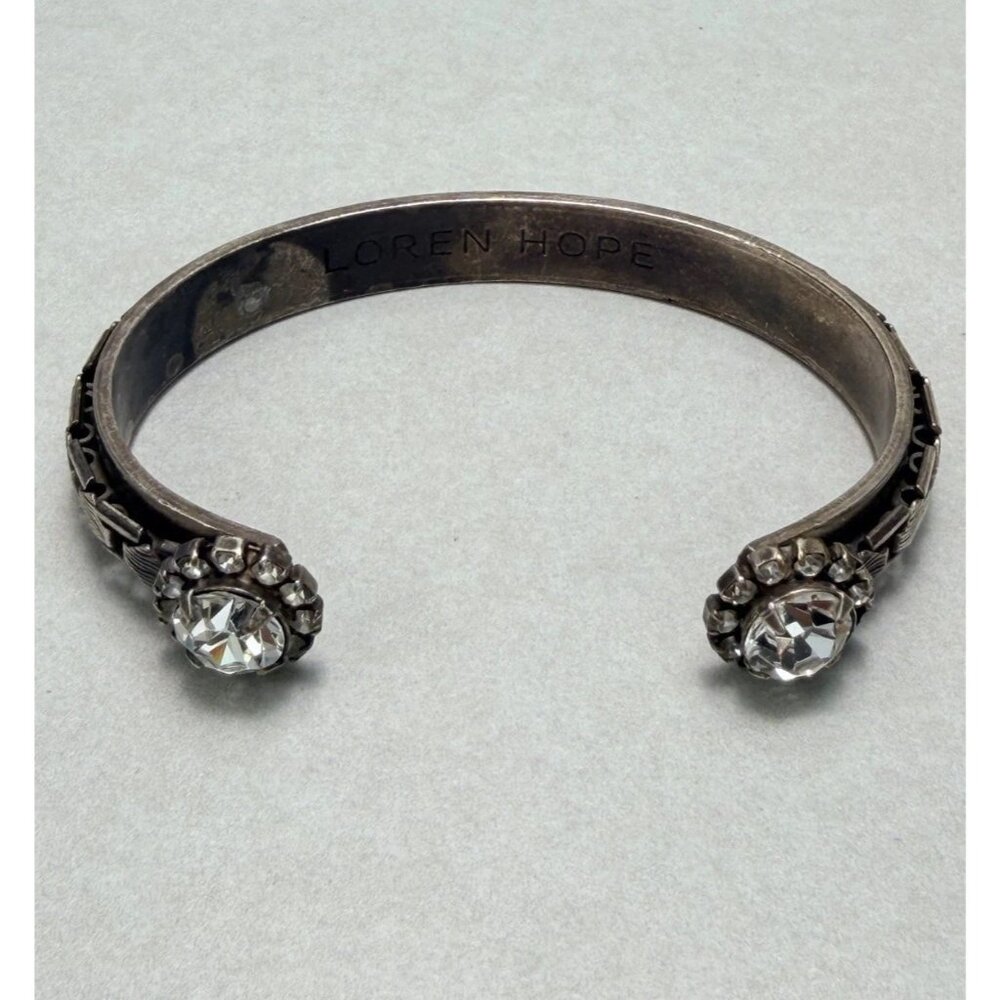Loren Hope Silver Round Crystal Tip Cuff Bracelet